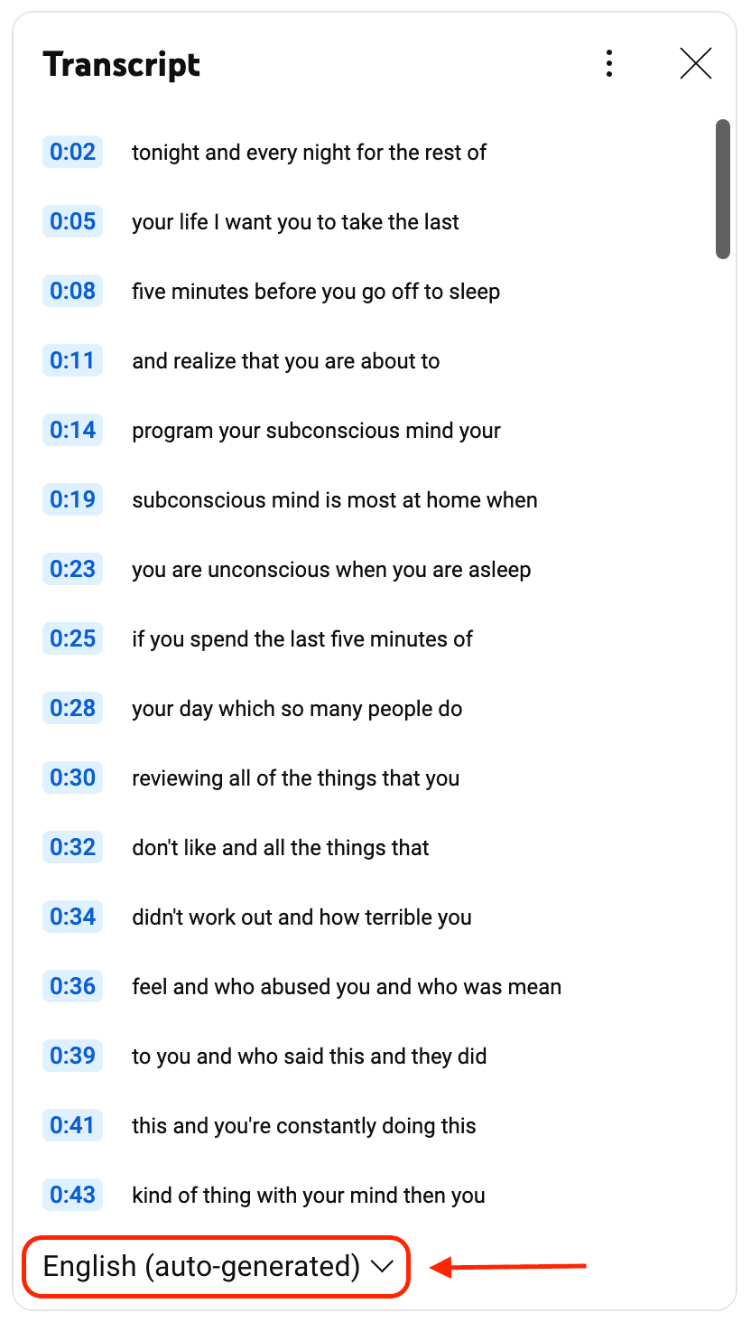 youtube video transcript on Desktop - step 5: Choose the language