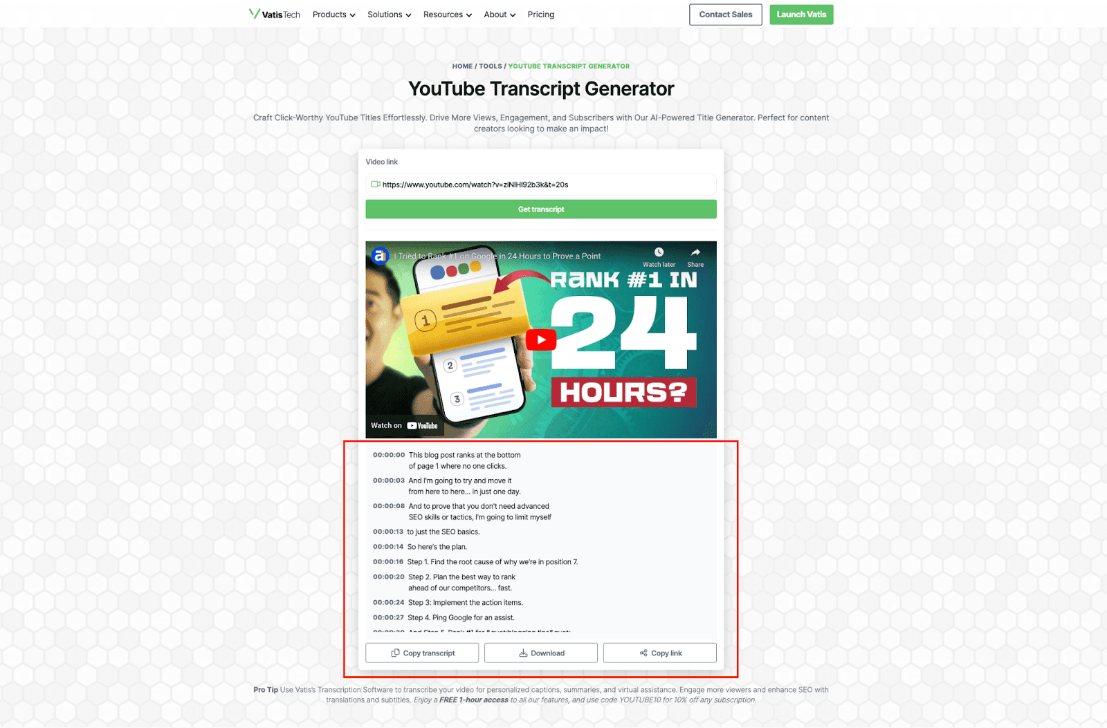 free youtube transcript generator by Vatis Tech