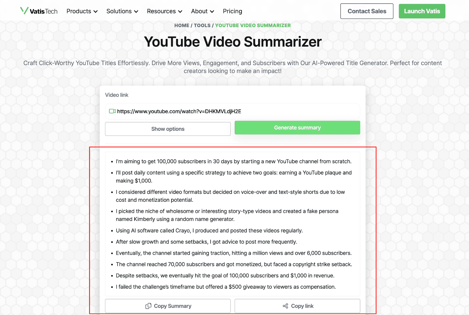 free youtube video summarizer by Vatis Tech