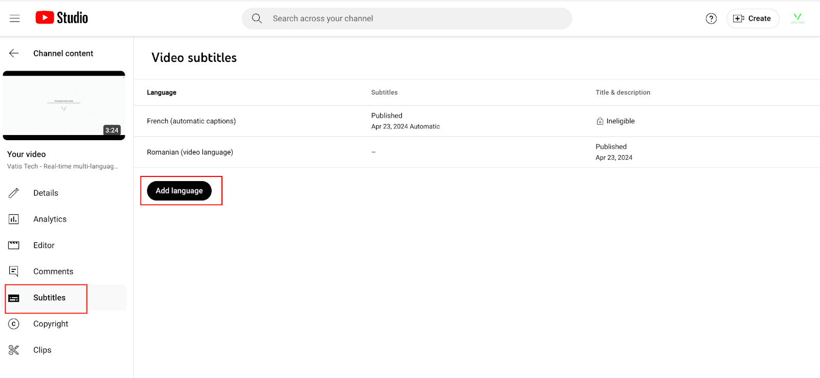 how to translate youtube videos with YouTube Studio add language