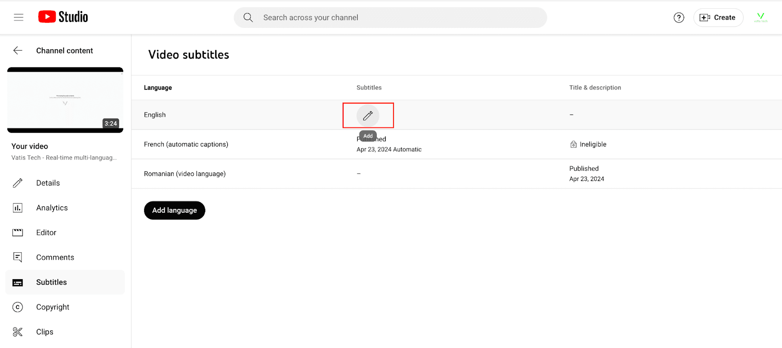 how to translate youtube videos with YouTube Studio add subtitles