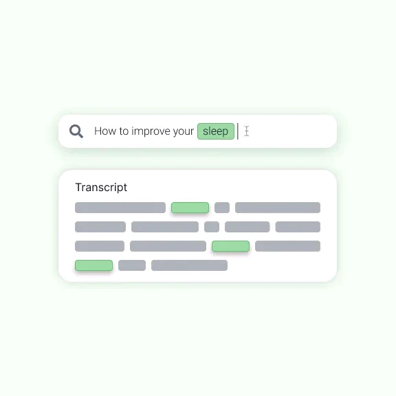 A search across a transcript, with every occurrence of the searched word highlighted in the text