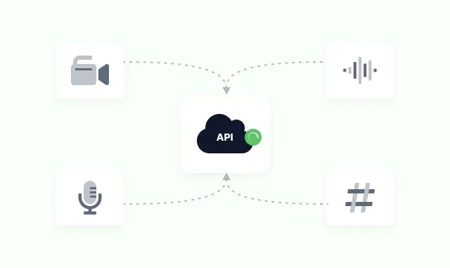 A video camera, an audio waveform, a microphone and a hashtag all wired into one API cloud
