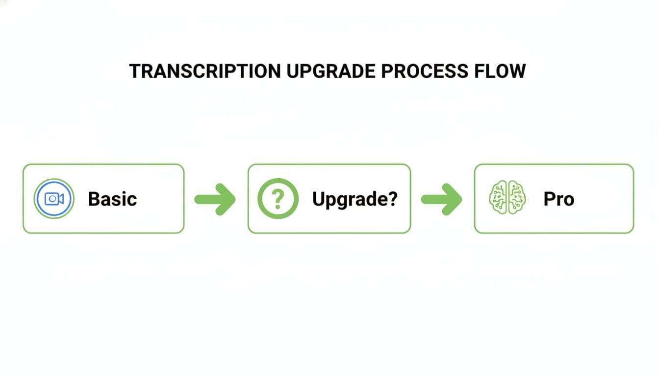 Flowchart illustrating the transcription service upgrade process from Basic to Pro levels.