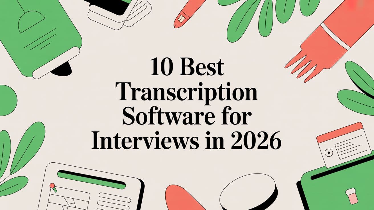 Flat illustration of desk items and leaves in green and coral around the article title on a cream background.