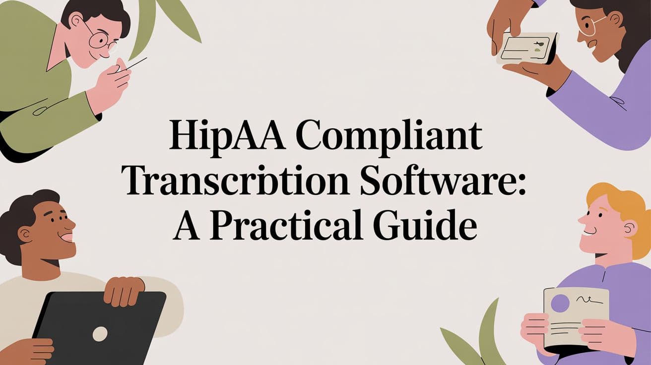 Flat illustration of four people holding laptops and documents around the article title on a cream background.