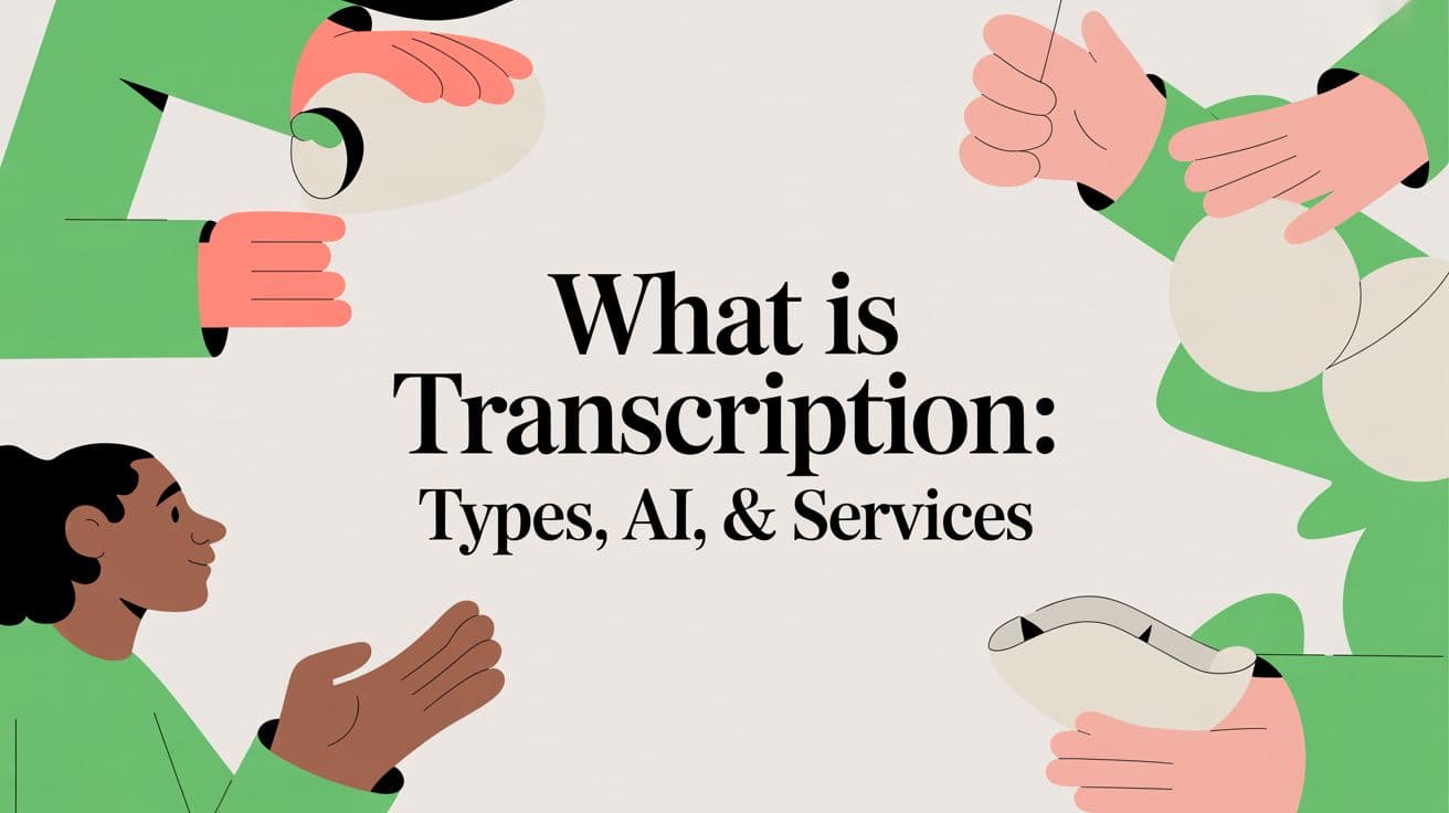 Title card ringed by illustrated hands in green and pink sleeves gesturing, with one person looking on
