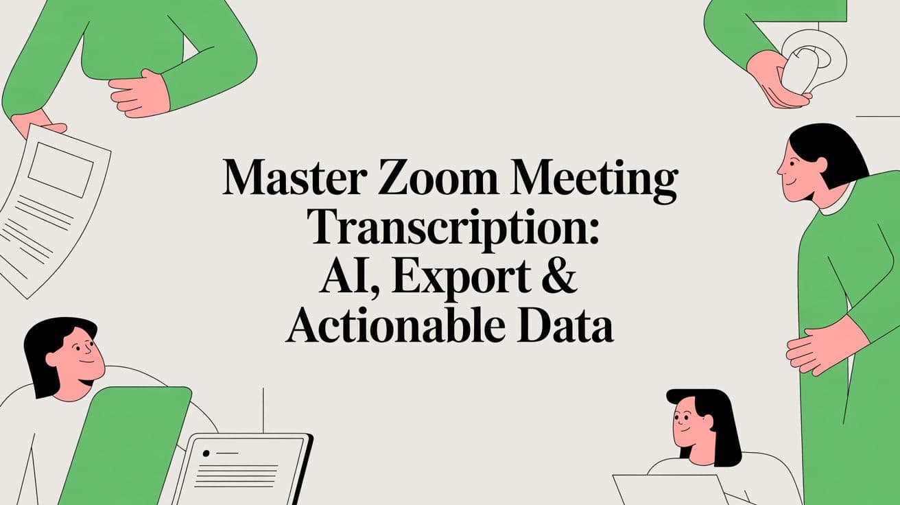 Flat illustration of four colleagues with laptops and documents around the article title on a cream background.